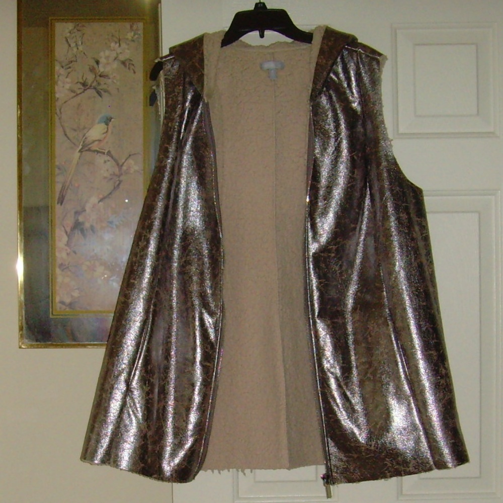 Harper & Liv Metallic Long Zip-Up Hooded Vest 3X NEW